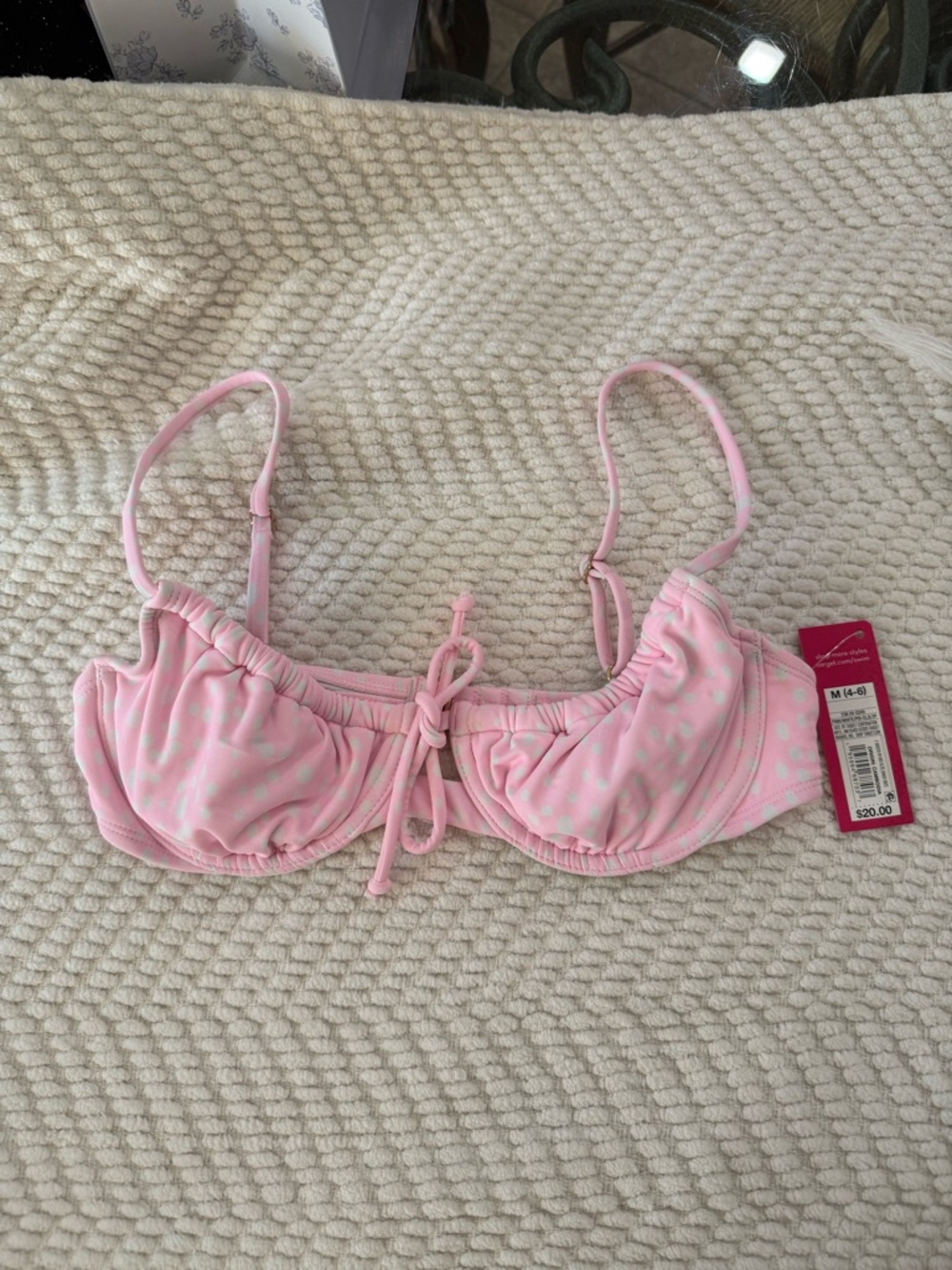 Pink Polka Dot Bikini Top